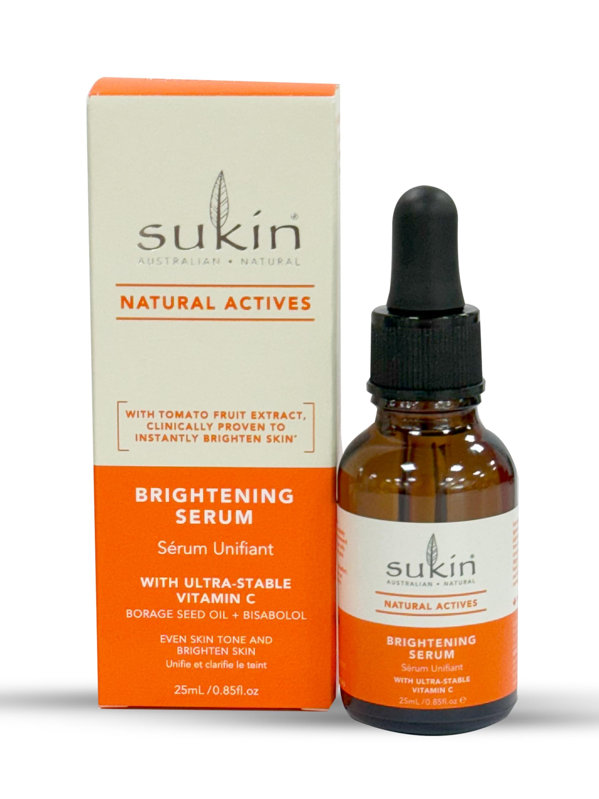 SukinNatural Actives Brightening Face Serum with Ultra Stable Vitamin C for Even Skin Tone and Brightening Skin I Enriched with Borage Seed Oil & Bisabolol I 25ml