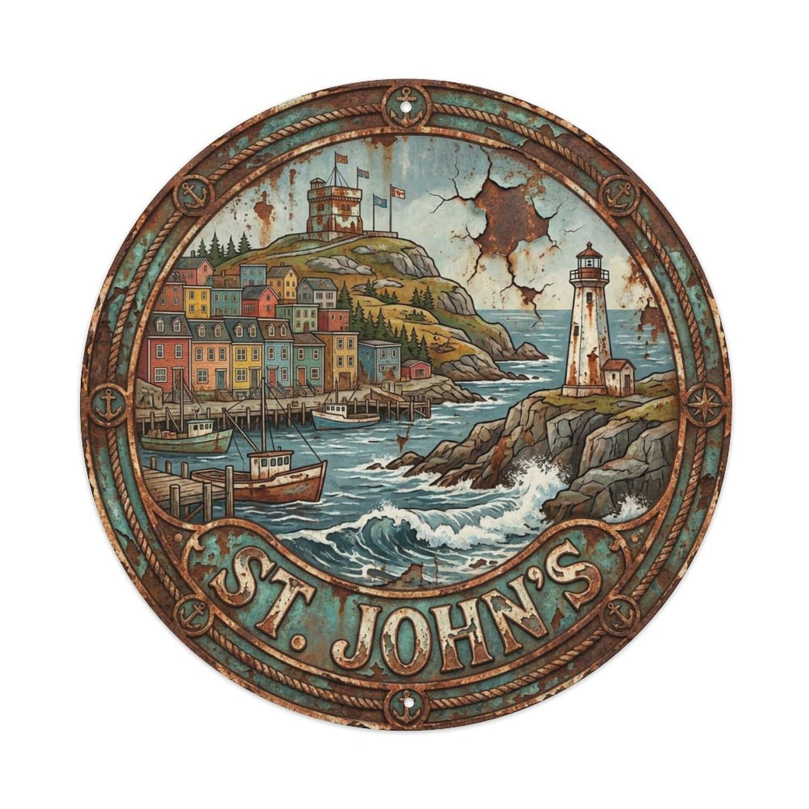 Travel Vintage Canada St Johns Vintage Metal Tin Sign Plaque Wall Decor for Cafe, Club Bar, Office, Garden Metal Poster 8x8Inch