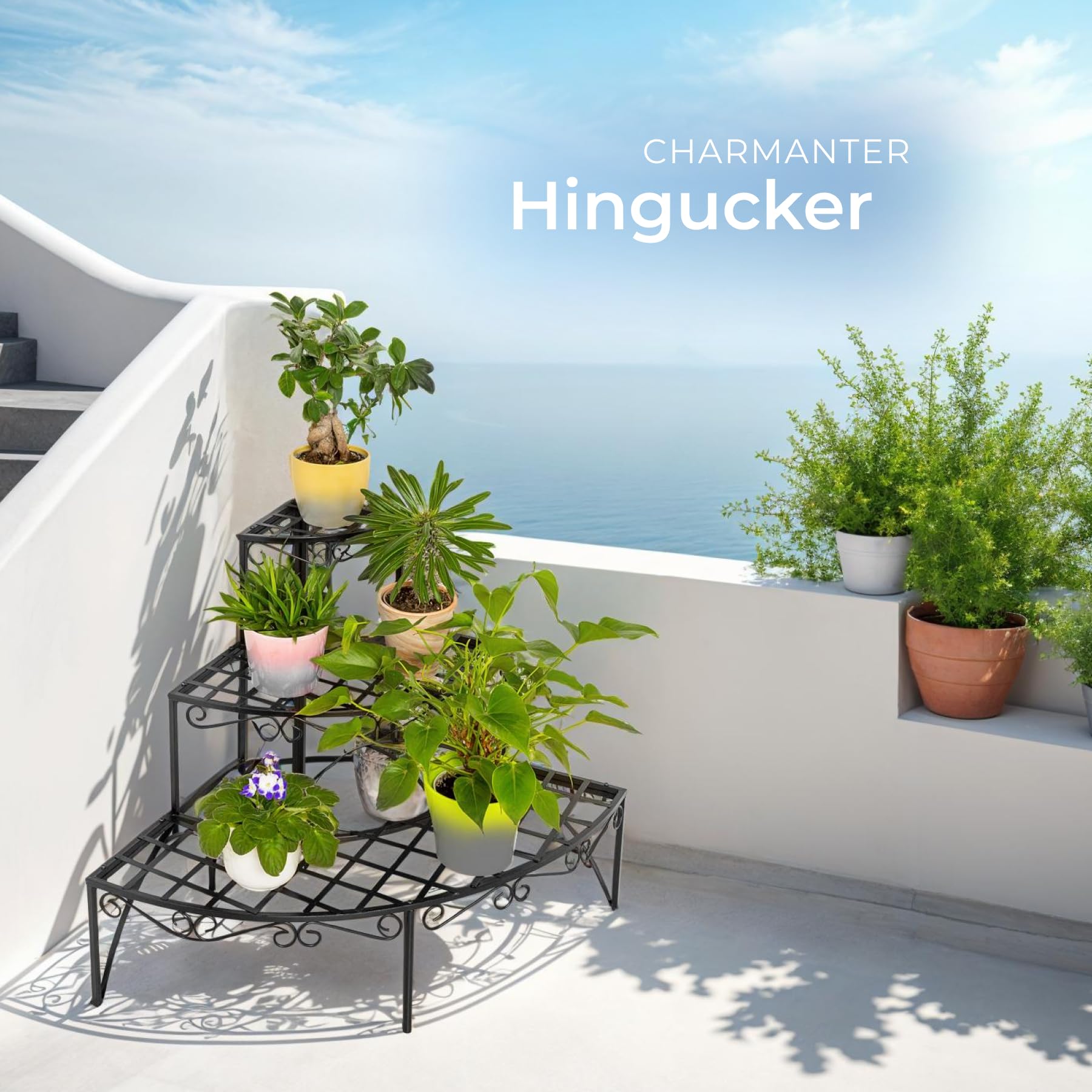 tectake® Pflanzentreppe, Blumenständer Metall, Blumenbank, Blumentreppe mit 3 Stufen, Pflanzenregal, Pflanzenregal outdoor, Blumenregal, Blumenhocker ca. 60x60x60cm (Stufen rund| Nummer 401712)