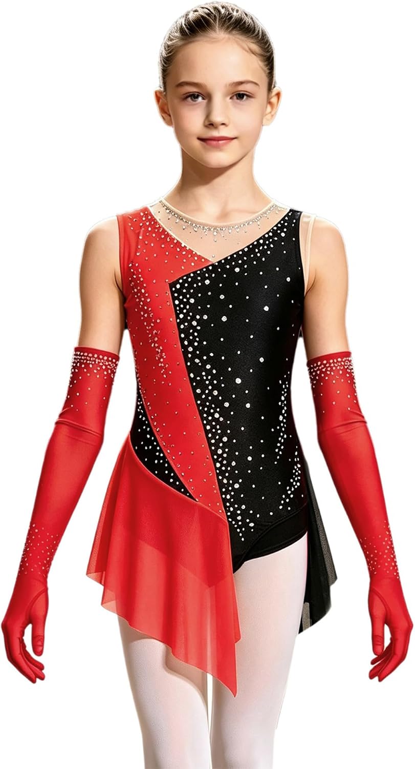 Shinsto Girls Figure Ice Skating Dress Ballroom Costume with Gloves
