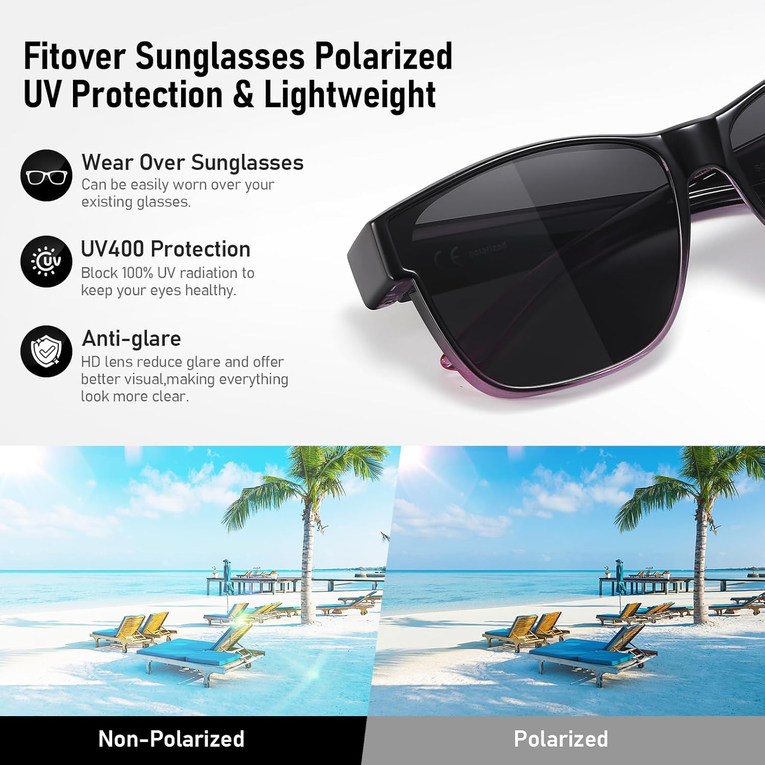 GEGURI Polarized Sunglasses Fit Over Glasses for Men Women, Oversized Square Sun Glasses UV400 Protection Shades - Image 4