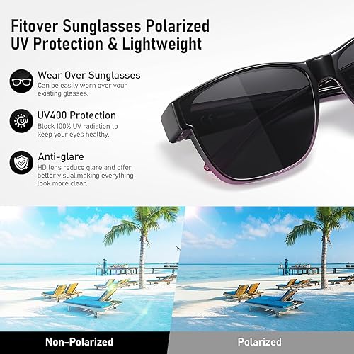 Miniatura 4 de GEGURI - Gafas de sol polarizadas que se ajustan a otras gafas para hombre y mujer, gafas de sol cuadradas de gran tamaño con protección UV400