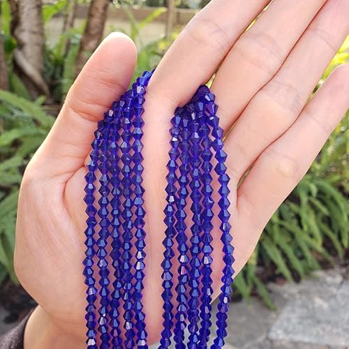 Miniatura 2 de 5 hebras checas facetadas de cristal bicono sueltas cuentas de cristal sueltas de 0.157 in (0.16 pulgadas) pequeñas azul cobalto (435-450 piezas)