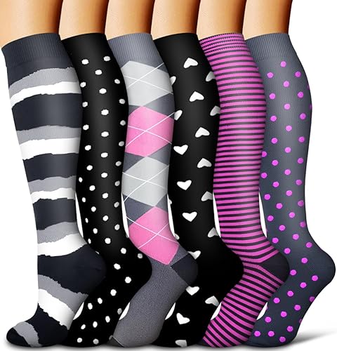COOLOVER - 6pares de calcetines de compresión con cobre para mujeres y hombres, soporte para correr, atletismo, enfermería, viajes