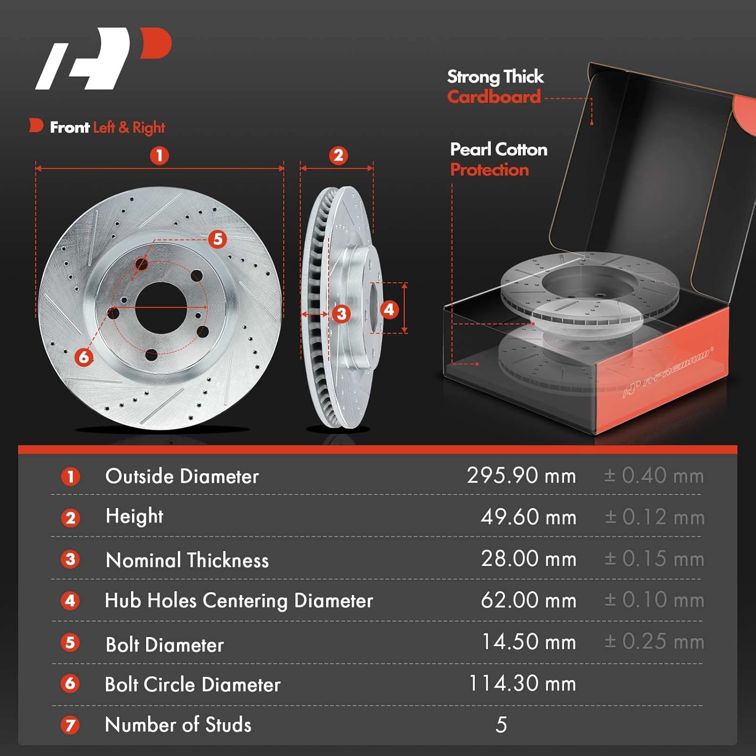 A-Premium 11.65 inch(295.9 mm) Front Drilled and Slotted Disc Brake Rotors + Ceramic Pads Kit Compatible with Lexus and Toyota Models - Camry 07-17, Avalon 08-18, ES350 07-18, ES300h 13-18, 6-PC Set