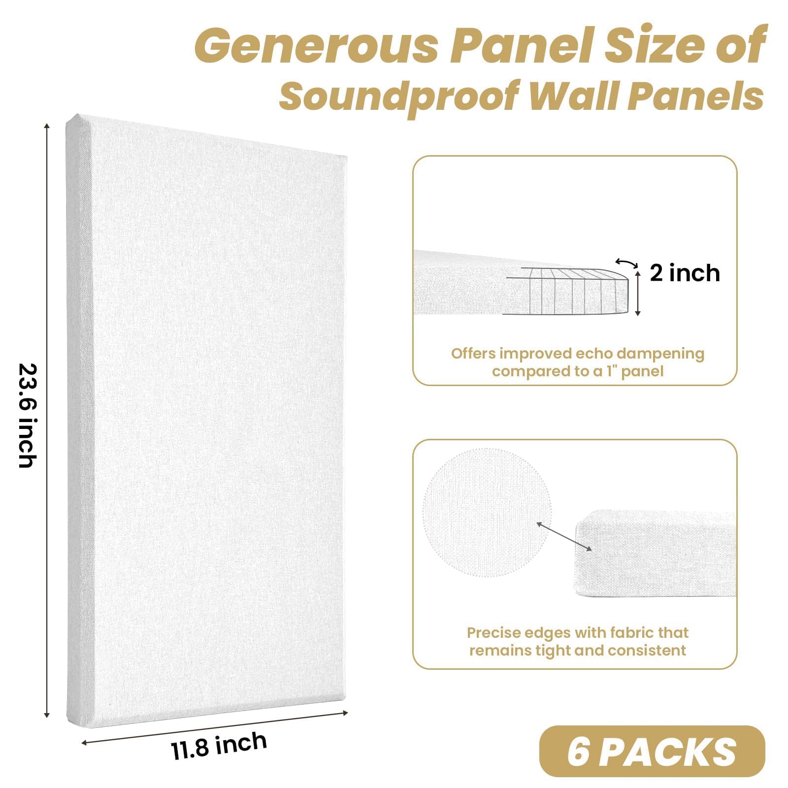 6 paneles acústicos, paneles de pared grandes insonorizados, paneles profesionales de fibra de vidrio que absorben el sonido, paneles de espuma a prueba de sonido de 23.6 x 11.8 pulgadas para paredes