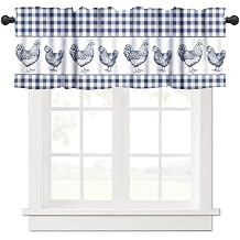 Farm Rooster Valance Curtains Rustic Retro Farmhouse Animals Blue White Buffalo Plaid Rod Pocket Curtain Valance for Kitchen Bedroom Living Room Decor 1 Panel W54xL18 Inch