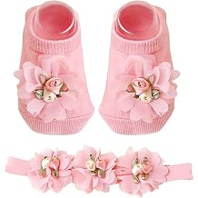 Mealah Baby Girls Headband Socks Set - Toddlers Newborn Essentials Floral Socks Headband Photo Prop Decorated0-12M