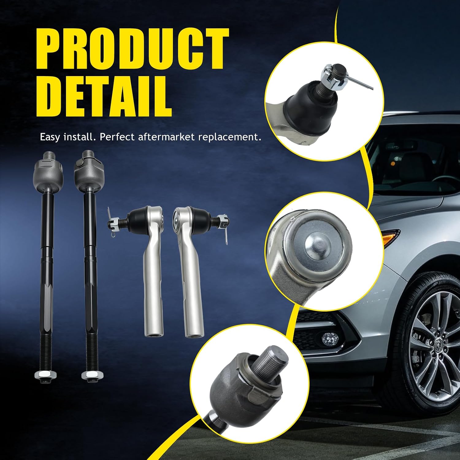 4pcs Front Inner Tie Rod End Outer Tie Rod End Kit for 2013-2018 Acura RDX 3.5L V6 - Steering Linkage Assembly Replacement - EV801147 ES801172 ES801146