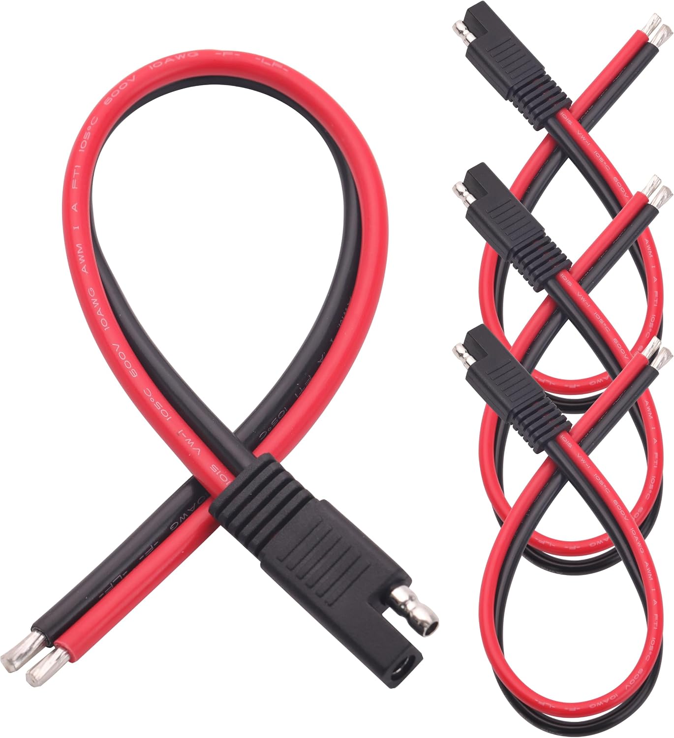 4PCS SAE Connector Cable ，10AWG 1 Ft SAE Extension Cable for Solar Panel Motorcycles Cars Charger Trolling Motor 2 Pin Single Plug Quick Connector