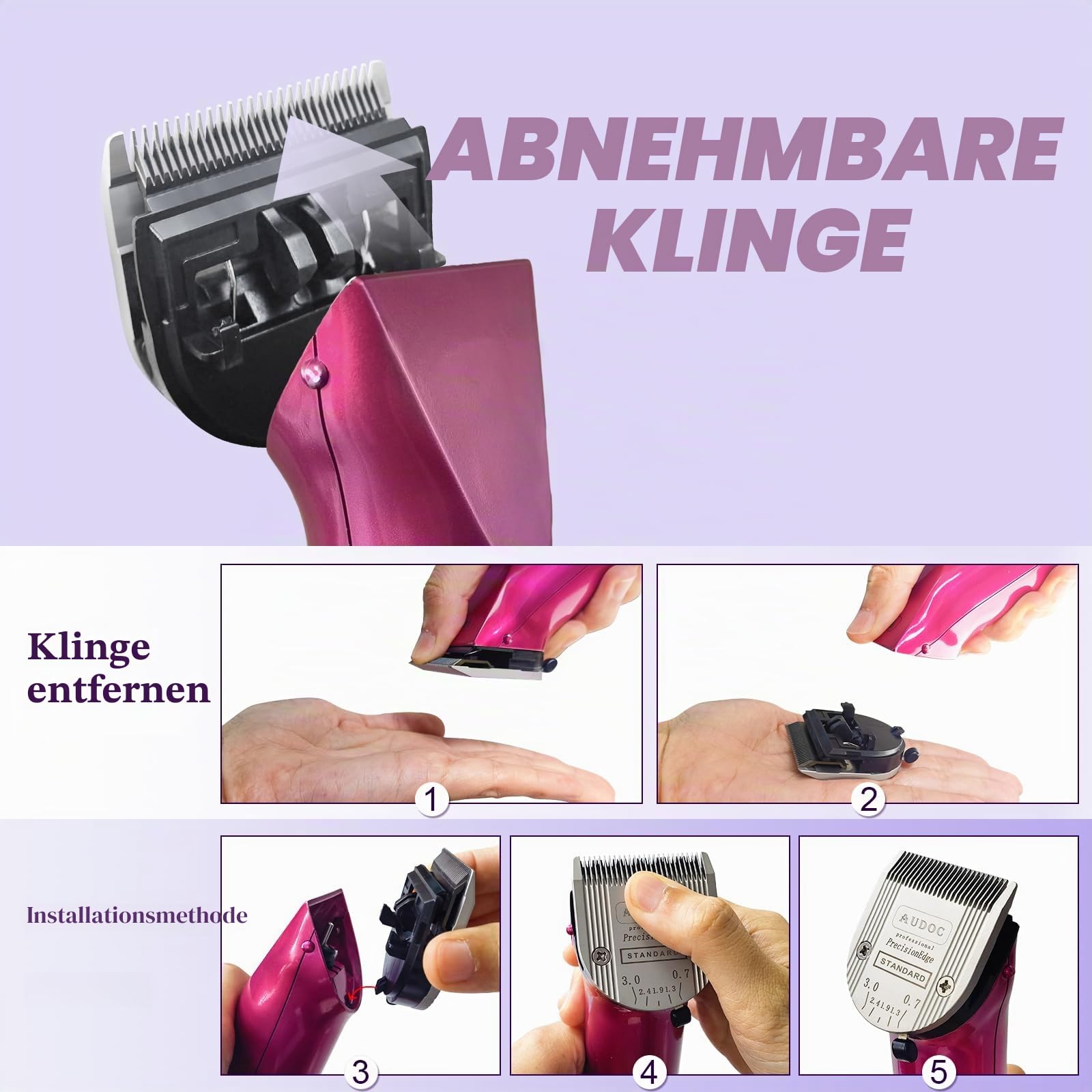 2er-Pack Professional Animal 5-in-1 Schnittlänge der Klinge verstellbar 0,7-3 mm, kompatibel mit Arco, Bravura und Moser Arco 1870/1871/1872/1873/1854