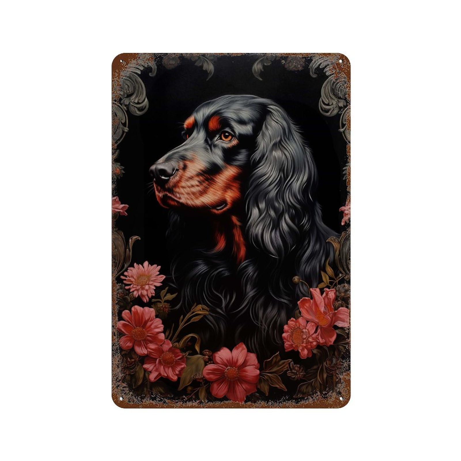 Rust Effect Gordon Setter Aged Metal Wall Plaque 11.8"x7.9", Shabby Chic Decor for Basement, Hobby Room And Garage Decor