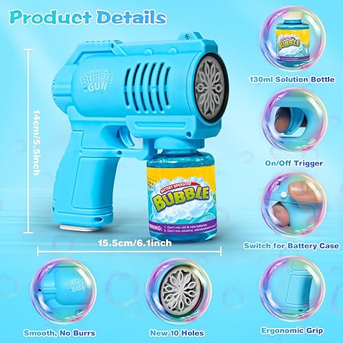 Miniatura 6 de Pistola de burbujas para niños, silenciosa, automática, de 10 agujeros con burbujas LED, para hacer burbujas, juguetes para hacer burbujas más de