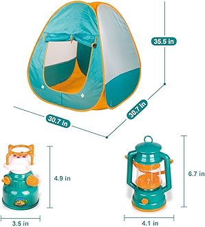 FUN LITTLE TOYS Pop Up Play Tent with Camping Gear and Tools Set, Outdoor Toys for Kids