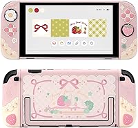Vista 9 de GeekShare Strawberries with Cream Case Compatible with Switch 2, Slim Separable Soft Silicone Protective Shell with 2 Thumb Grip Caps - Red Rojo