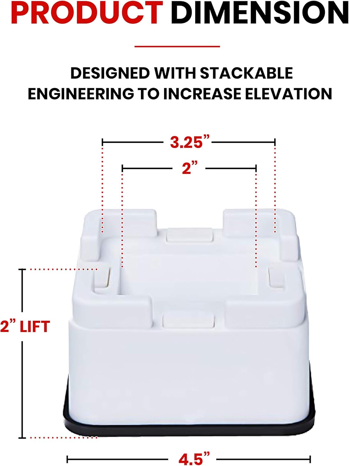 iPrimio V Shape Black Square Bed & Furniture Riser – 2 Inch Lift and Supports Over 8,000 Pounds – Anti Slip Grip to Castor Wheels - for Couch, Desk, Tables, Chairs-Floors, Stackableace (4, White)