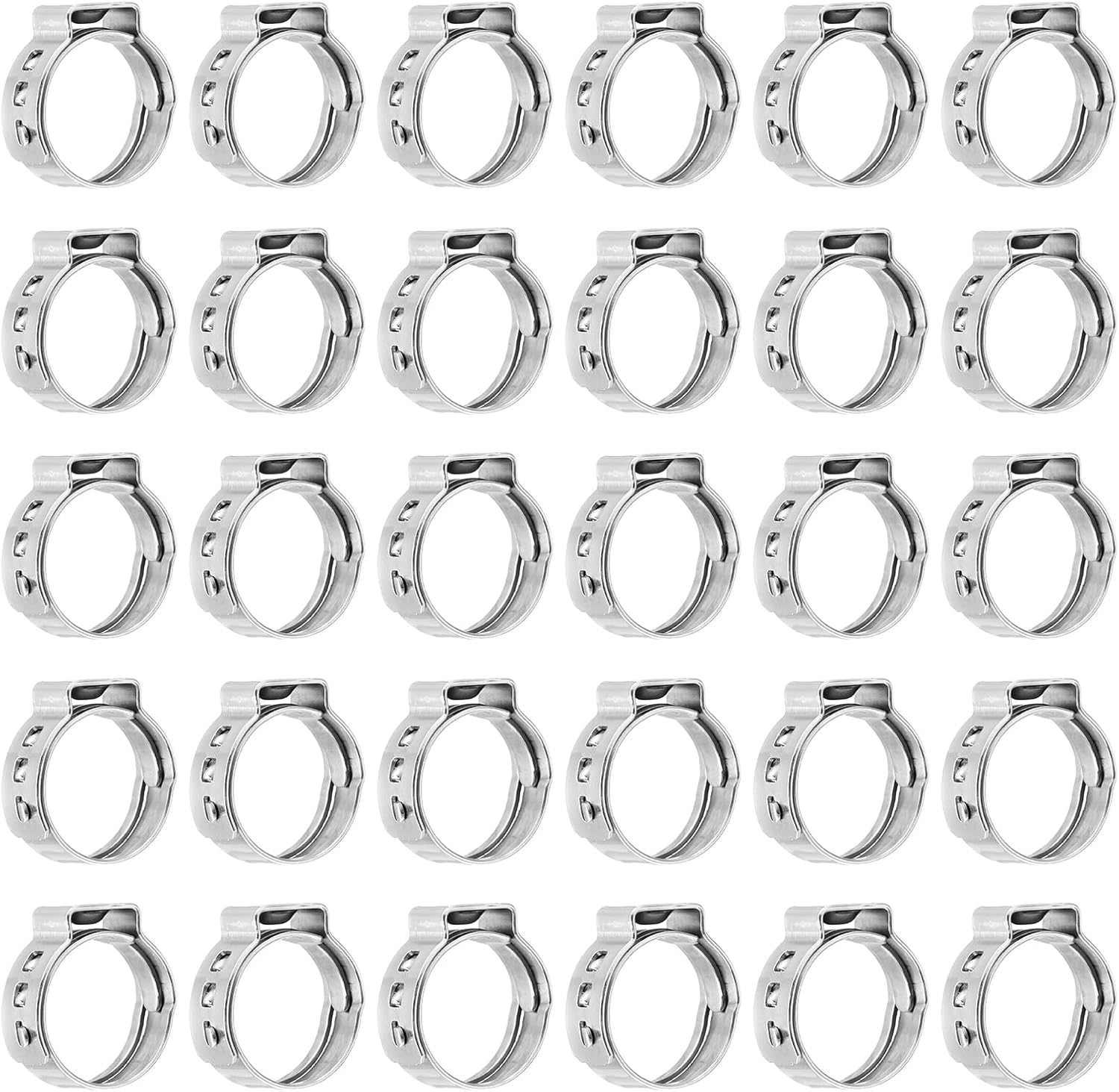 50Pcs Single Ear Clamp 12.8-15.2mm Stainless Steel 304 Polished Notchless for Automotive Pipe Fittings Wiring Appliances and Pipes, Silver