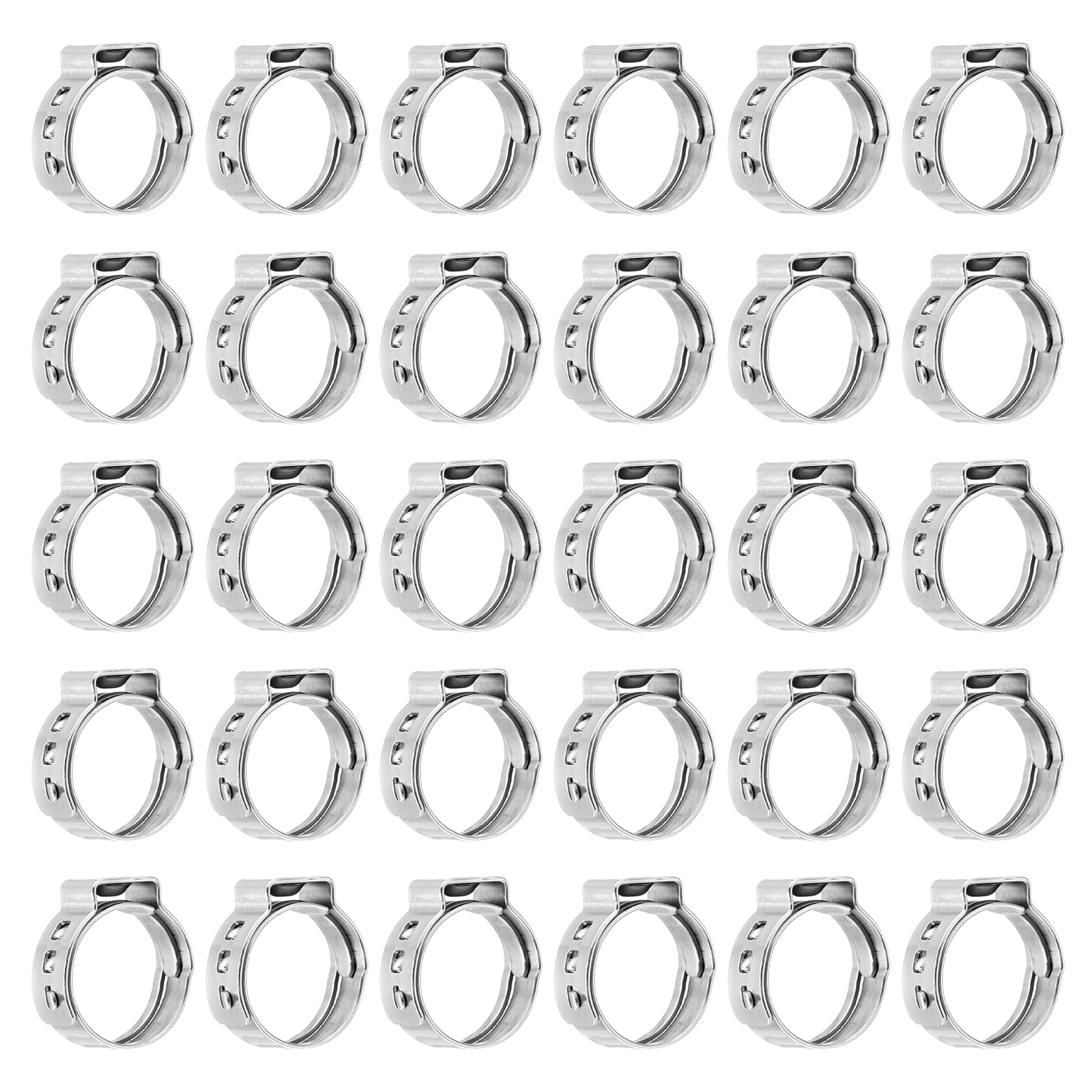 sourcing map 40Pcs 13.5-15.2mm Single Ear Hose Clamps 304 Stainless Steel Polished Stepless Hose Clamp for Automobile Pipe Connections Home Appliance Wiring and Pipes, Silver