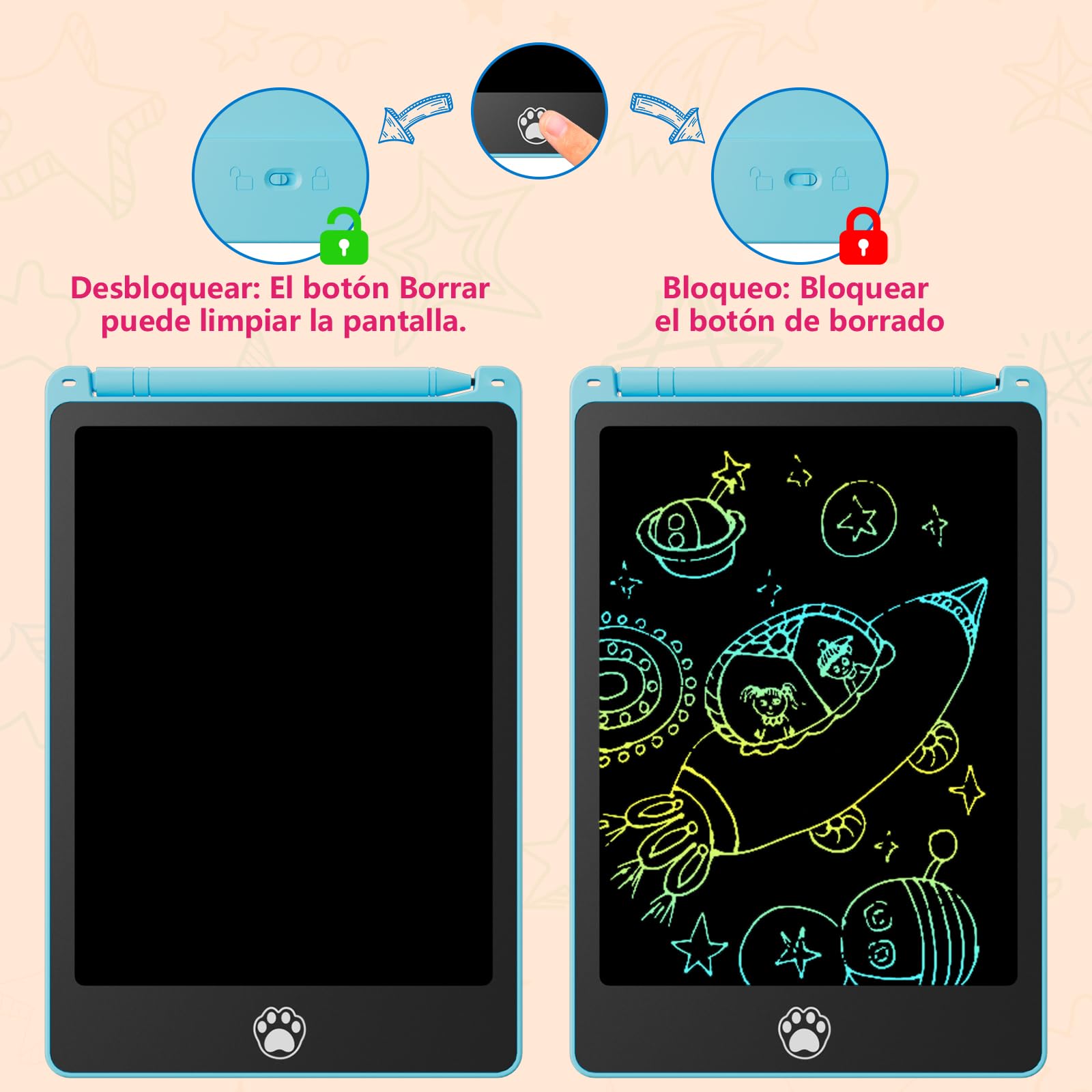 Tableta de Escritura LCD Colorido 8,5 Pulgadas 4 Paquetes para Niños Regalo Borrable Reutilizable Juguete