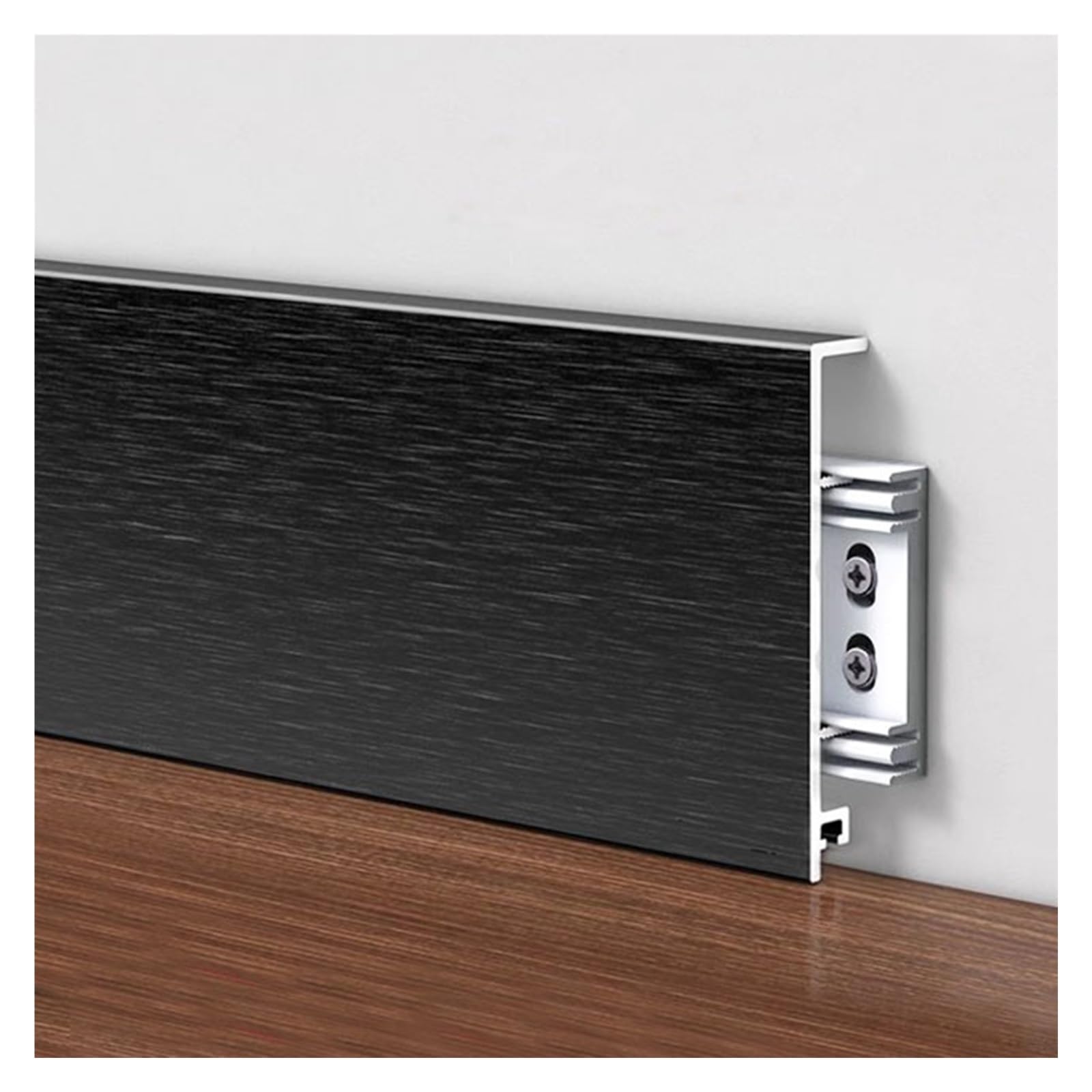 Kit de molduras de zócalo negro, herramienta de instalación perforada, moldura de piso de metal y aluminio para protección de paredes en madera, azulejos y hormigón (3 pulgadas de ancho, 40 pulgadas