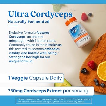 Doctor's Best Ultra Cordyceps Supplement - Cordyceps Mushroom Capsules for Men & Women, Supports Immune Health, Energy & Stamina, 750 mg Per Serving, Vegan - 60 Veg Caps