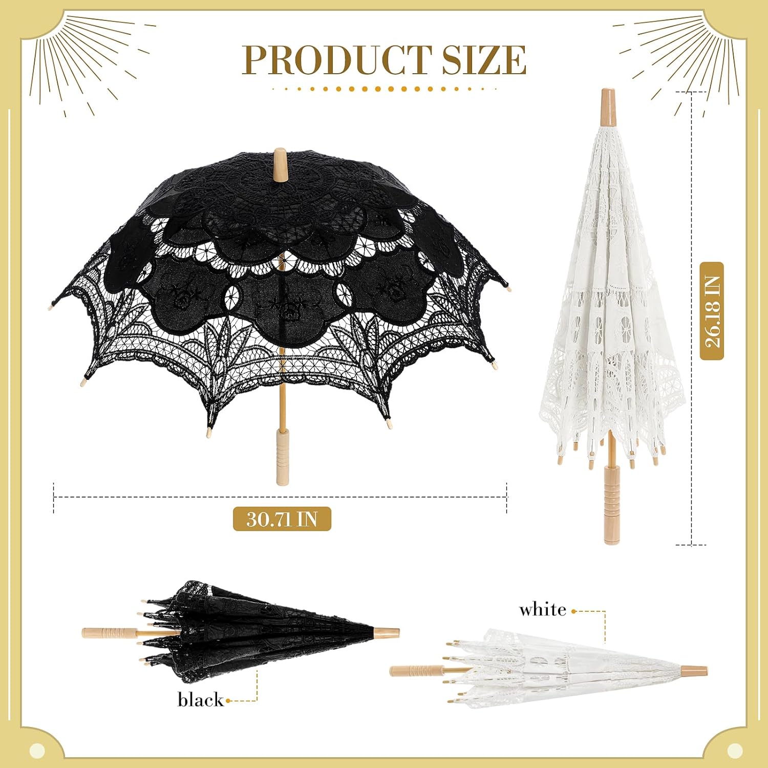 Beeveer 2 Pack Bride Groom Lace Parasol Umbrella Vintage Wedding Bridal Umbrella for Decoration Photo Tea Party Women's Clothing Wedding 1920s Party