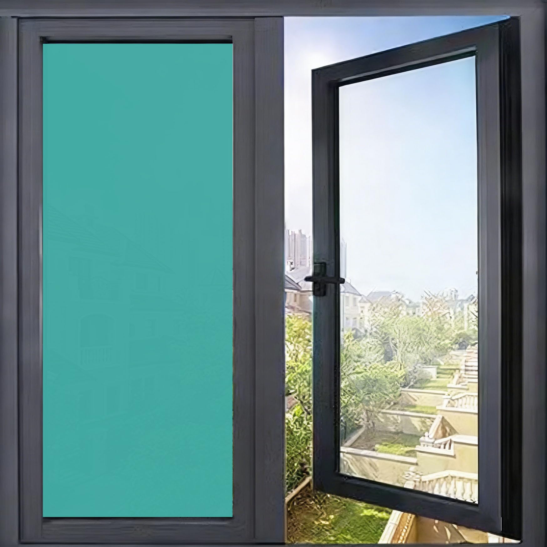 Film sans tain pour fenêtre 100x920 cm vert avec kit de pose complet pour maison et bureau