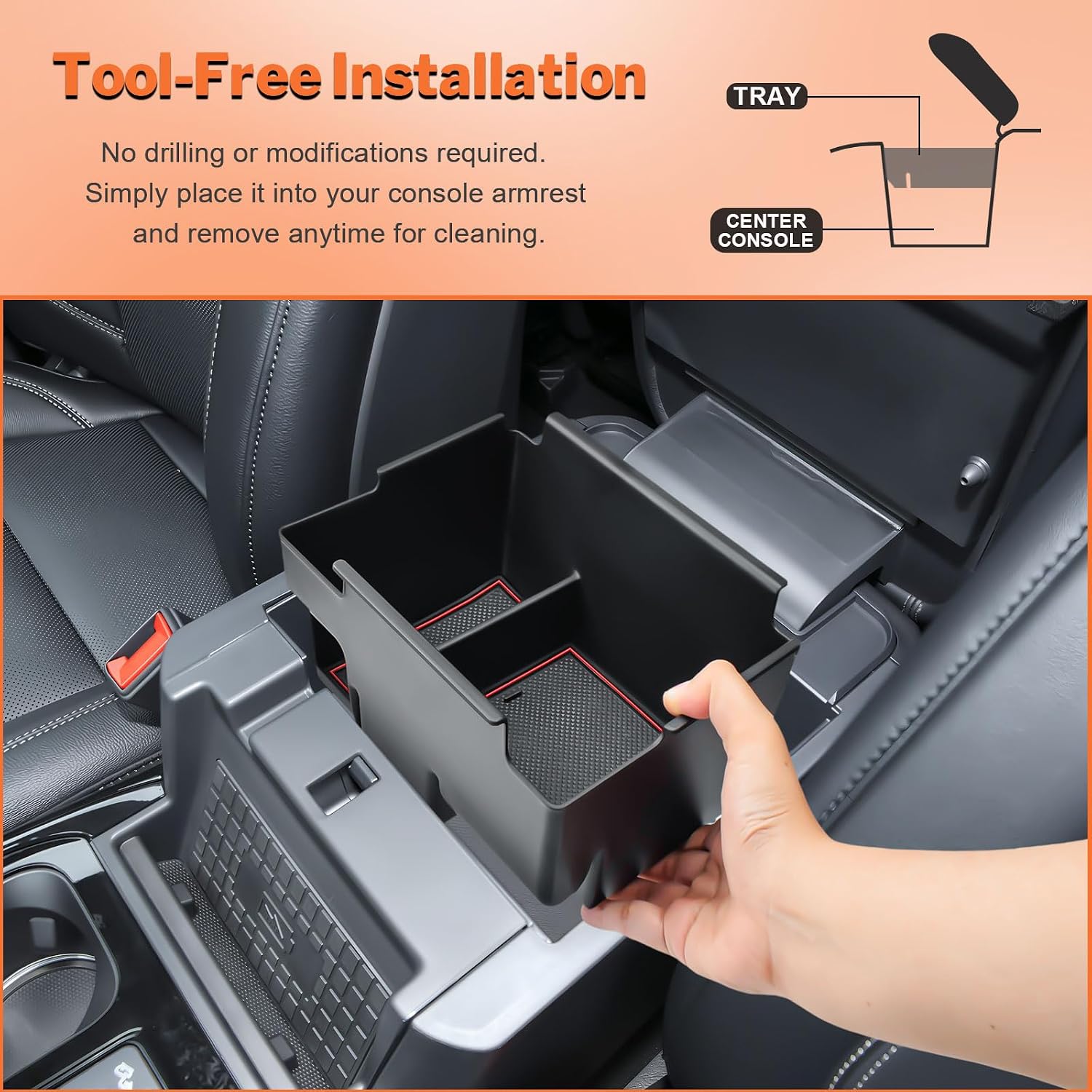 Front Center Console Tray and Console Organizer Tray Compatible with Ford Explorer 2020 2021 2022 2023 2024 Accessories,Compartment Insert Organizer Secondary Storage Box ABS Material (Not Fit