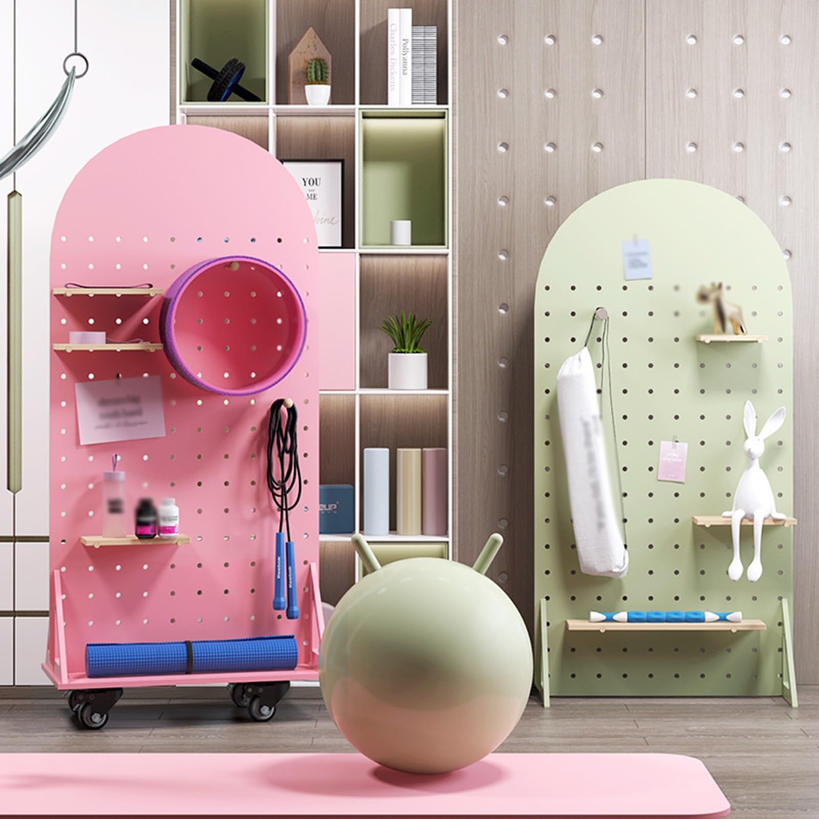 Hölzerner Pegboard-Werkzeug-Organizer, bewegliches Pegboard-Rack, DIY-Aufbewahrungs- und Anzeigetafelständer, dekoratives Pegboard-Kombinationsset für Küche/Arbeitszimmer/Garage (Holz)