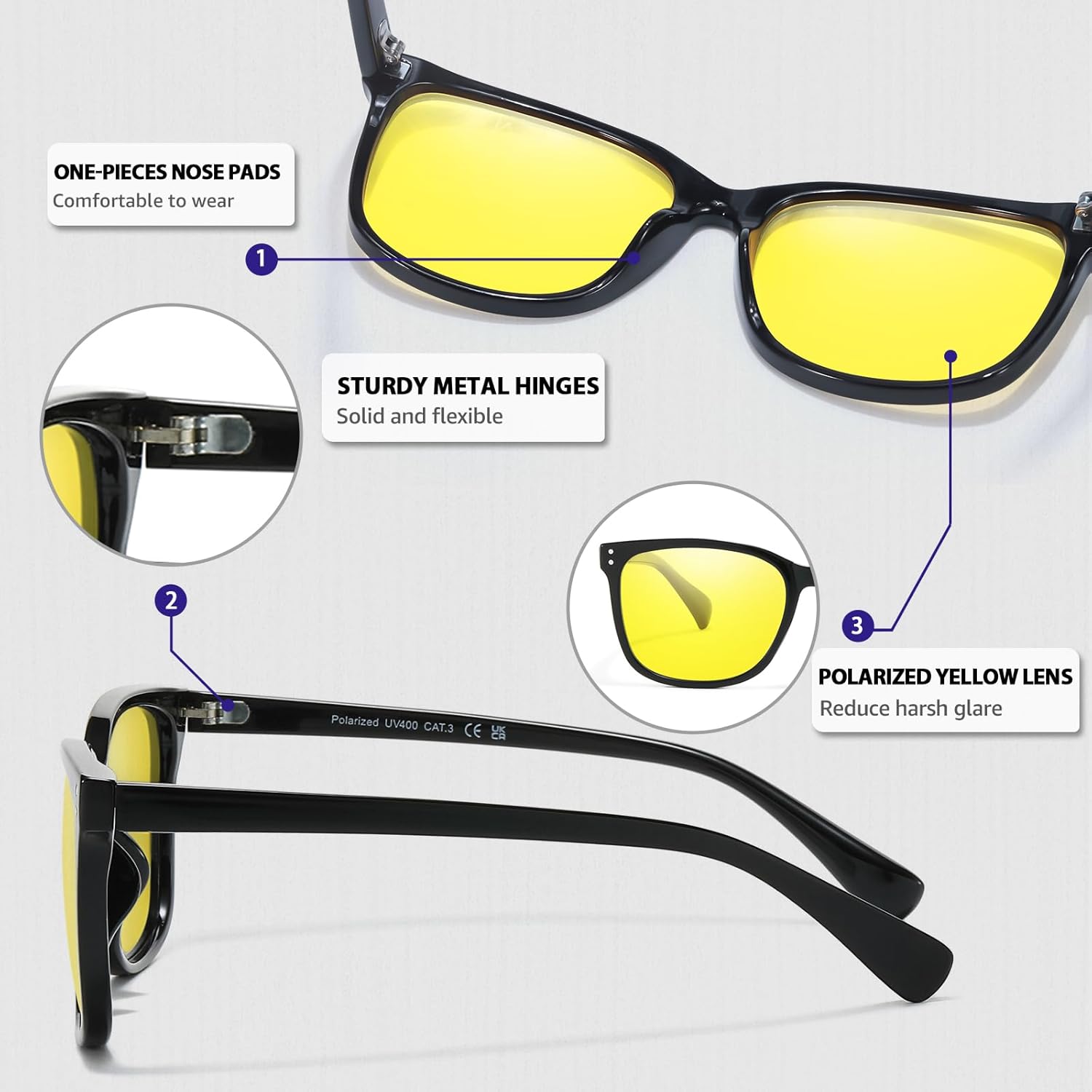 Myiaur Night Driving Glasses for Women, Anti Glare Night Vision Glasses Polarized Yellow Nighttime Glasses Reduce Glare - Image 8