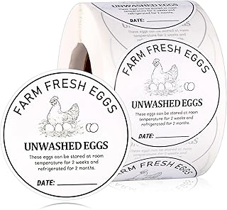 500pcs Farm Fresh Egg Carton Stickers, 2 Inch Round Unwashed Egg Boxes Labels Stamp with Collection Date Self-Adhesive Packaging Labeling Sign for Small Businesses Farmers Markets Stand Supplies