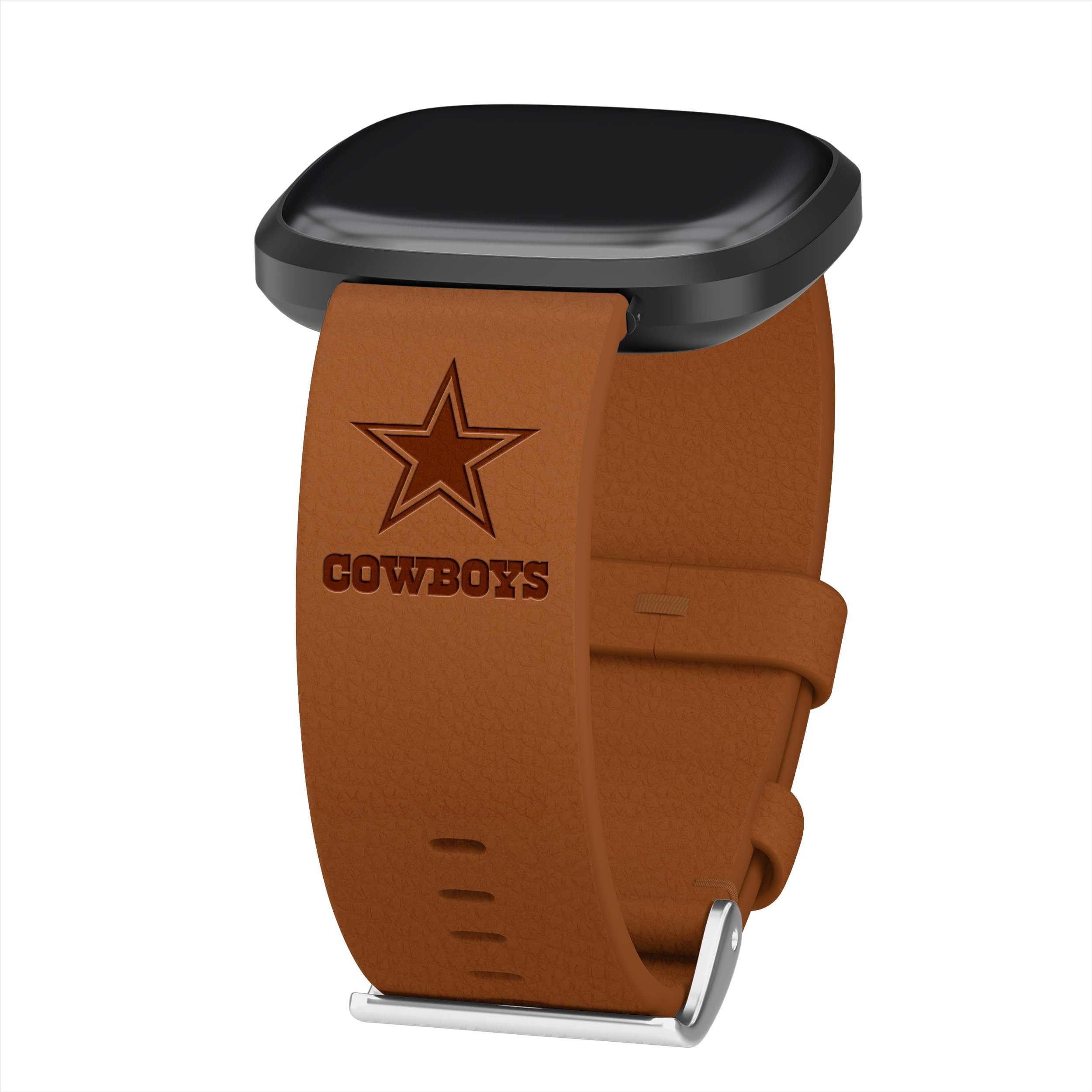 Game Time Dallas Cowboys Leather Watch Band Compatible with Fitbit Versa 3 and Sense (Cocoa Tan Short)