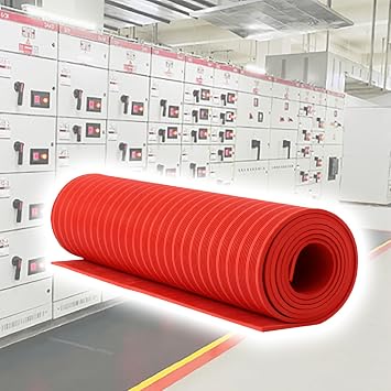 Electrical Safety Rubber Mats Industrial Rubber Flooring Roll with Non Slip Textures, Shock Flexible Electric Shock Mat for Home Commercial Work SpacesRed,16 x 1/4"5m x 6mm