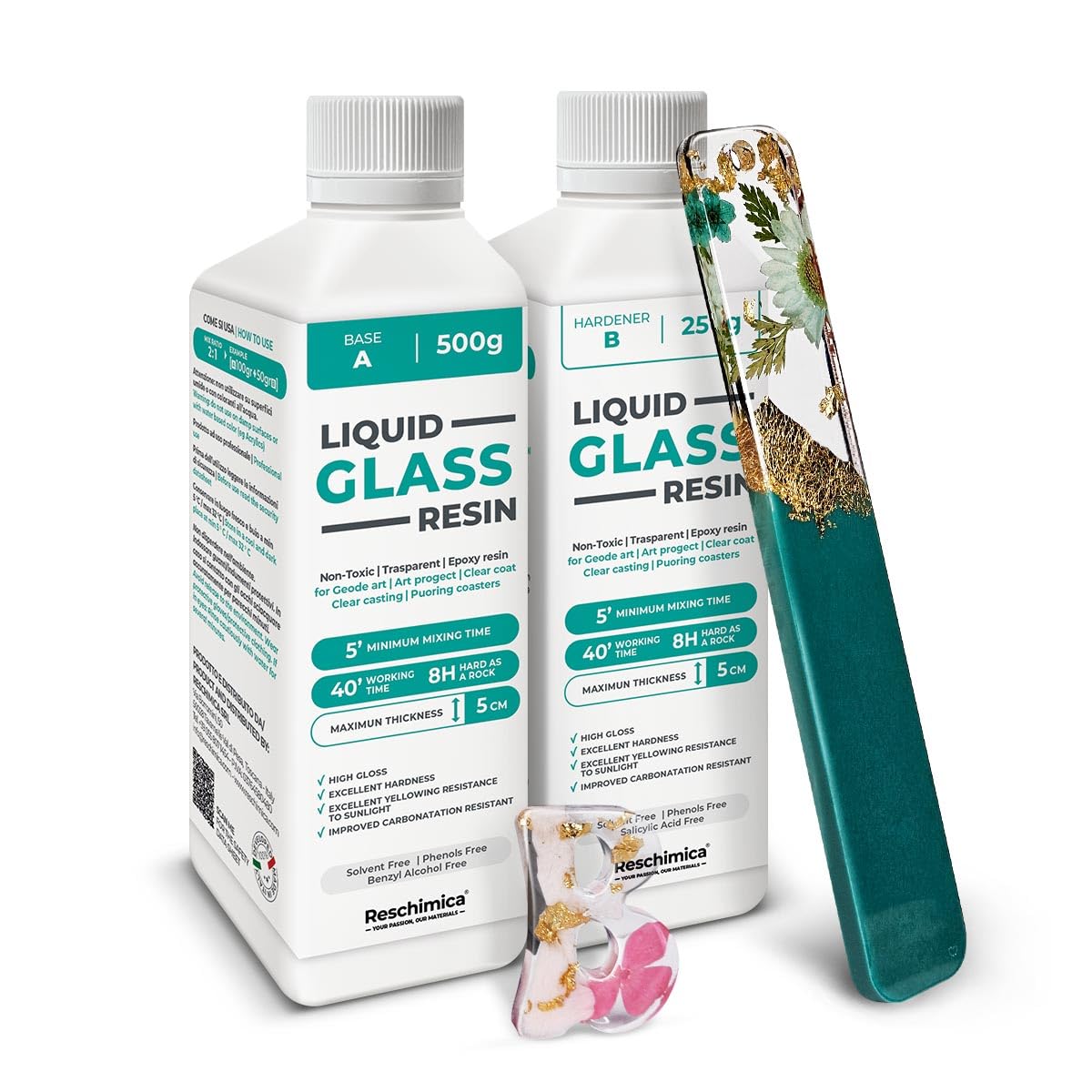 Resina epossidica trasparente, effetto vetro - Perfetta per bricolage, gioielli e modellismo. Colorabile e facile da usare - Liquid Glass Resin (750 gr)