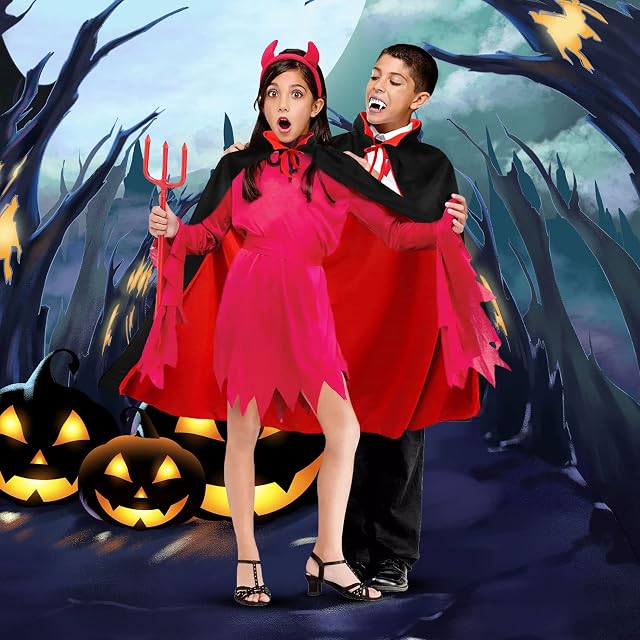 Foto 7 de 7 de MIVAIUN Cape Noire pour Halloween, Cape Sorcier, Déguisement de Sorcière pour Adulte/Enfant