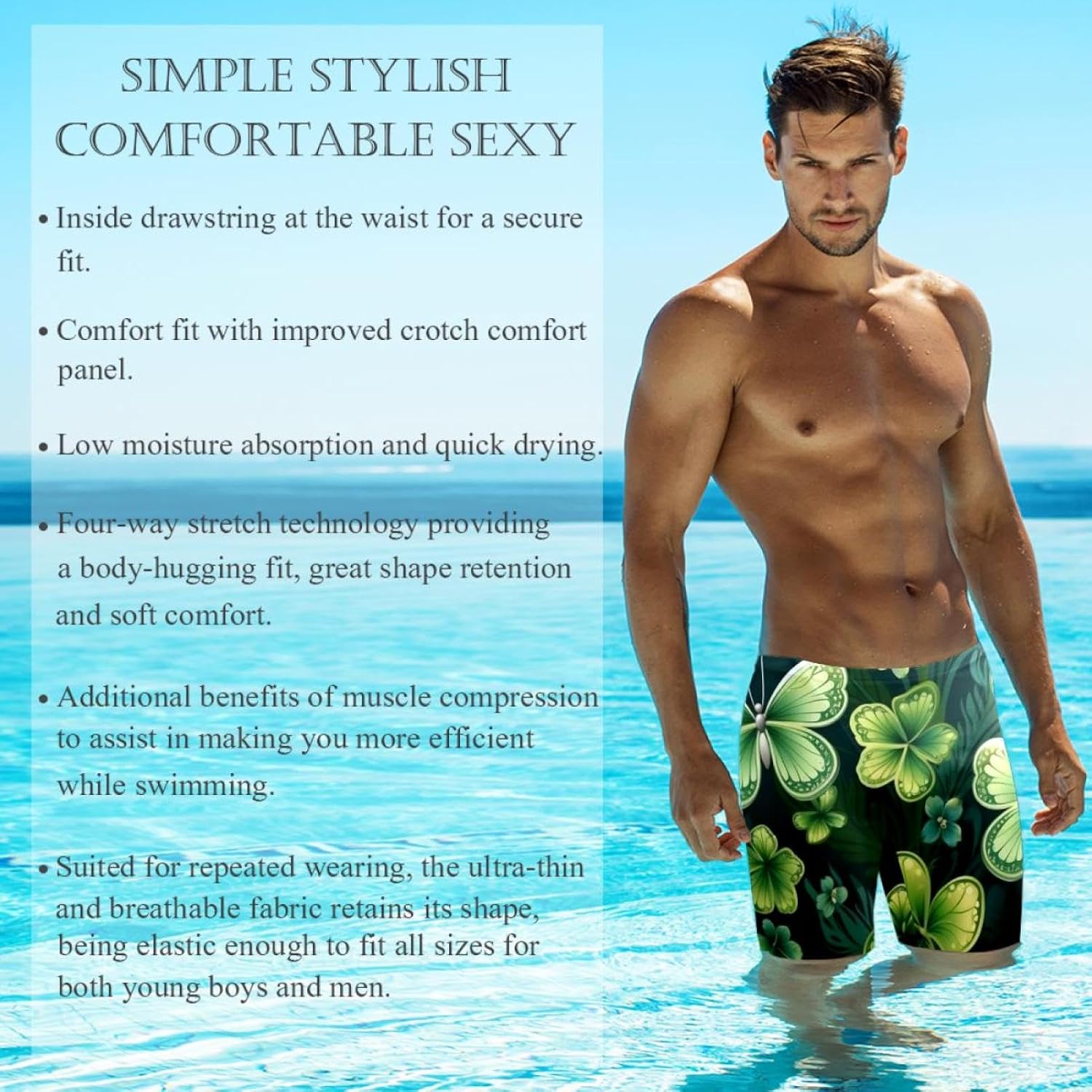 St Patrick's Day Men's Swim Jammers for Training, Swim Shorts for Boy Dry Quick Youth Boys Jammer Swimwear
