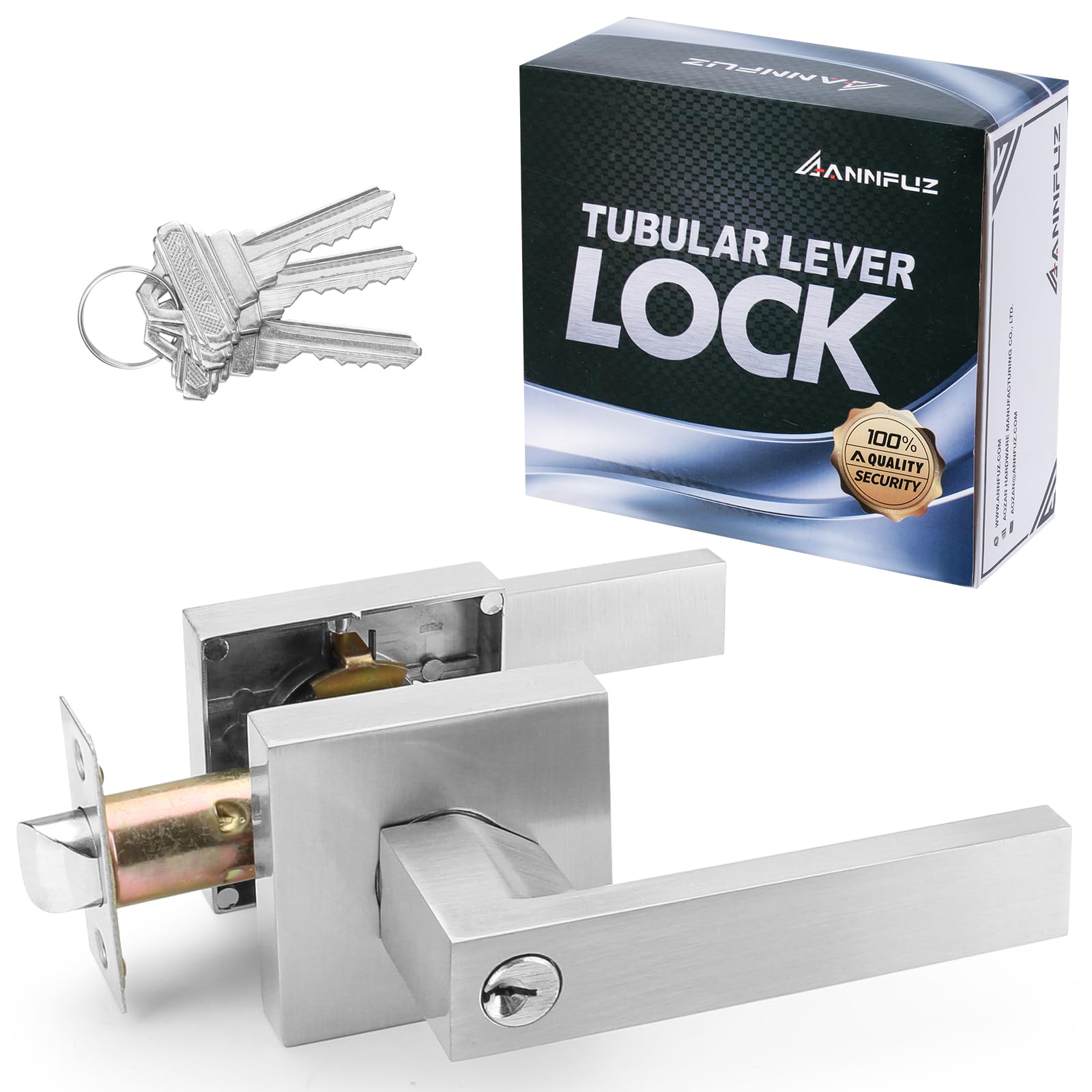 ANNFUZ Entry Door Handle Lock with Keys,Interior Front Door Lever Set with Turn-Thumb Locking,Not Keyed Alike Reversible Door Knob for Right Left Side