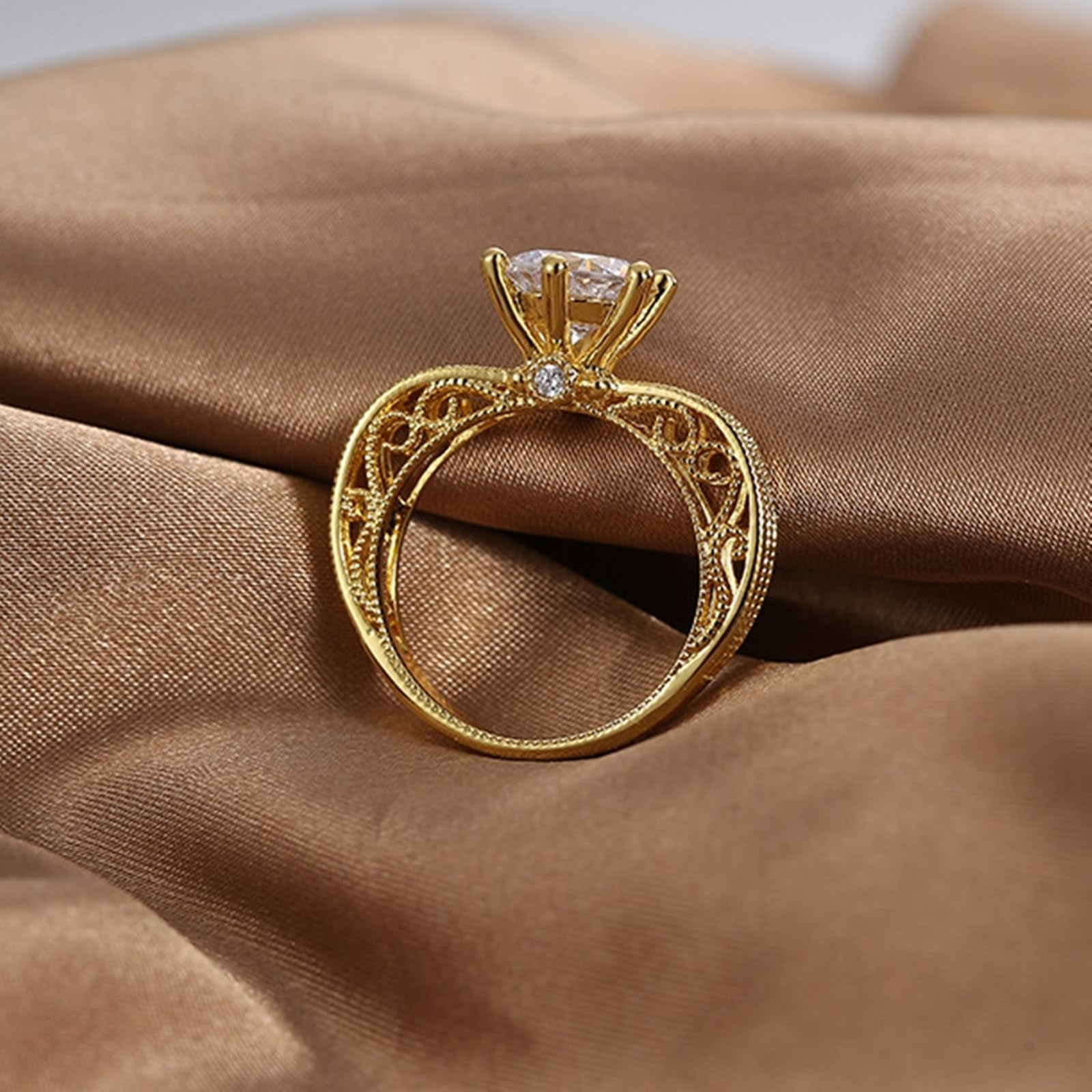 9 Karat/14 Karat/18 Karat Gelbgold Engagement Ring Moissanit Weiß, Verlobungsring Damen Elegant