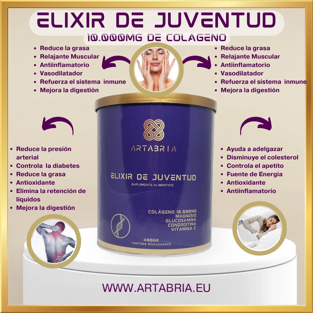 ELIXIR DE JUVENTUD ARTABRIA -COLAGENO ENRIQUECIDO CON VITAMINA C, MAGNESIO, GLUCOSAMINA Y CONDROITINA