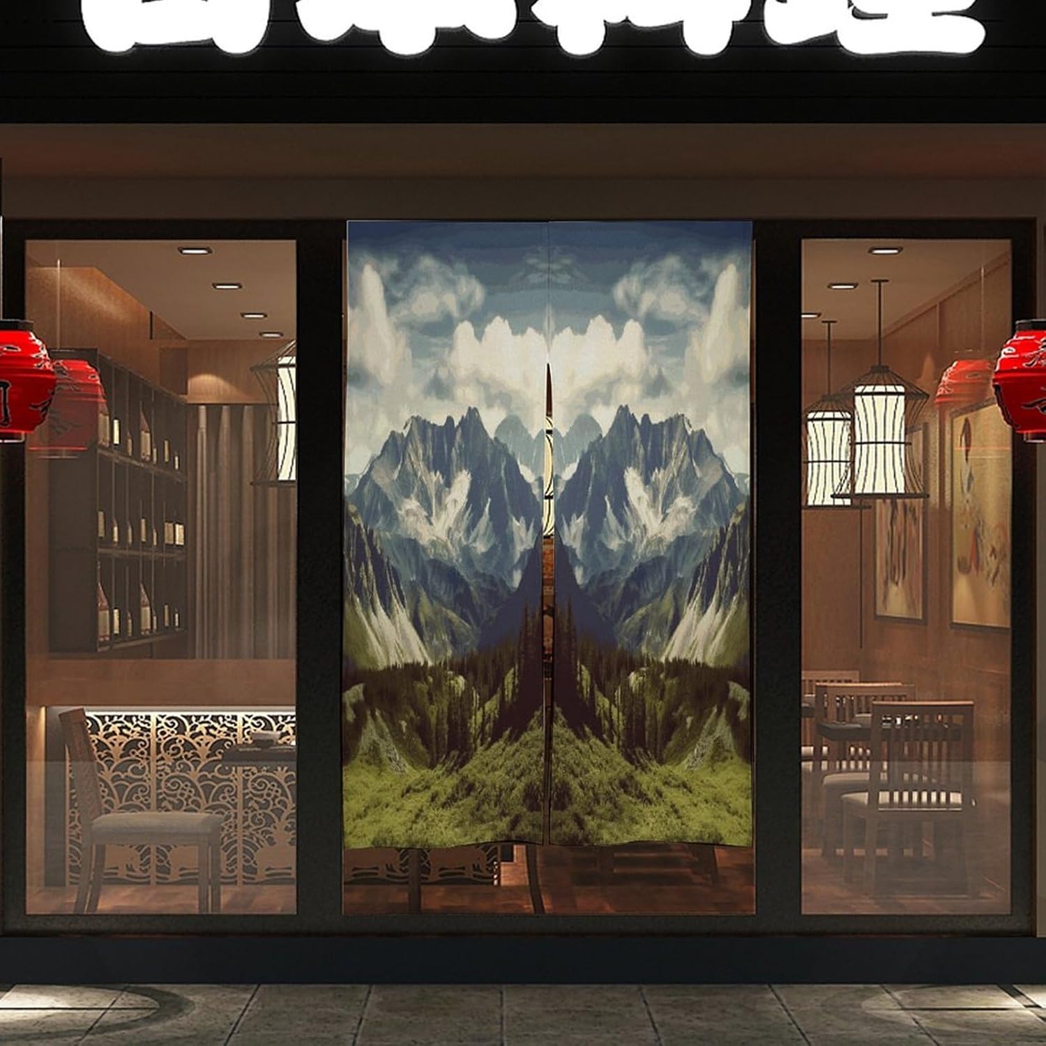 Mountains Scenery Door Curtain Printed Doorway Noren Japanese Style Doorway Room Divider Curtains for Privacy Partition Divider Kitchen Home Decorations Wall Hanging