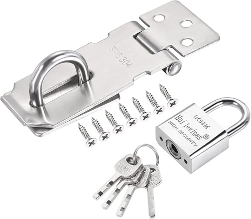 MECCANIXITY Cerradura de puerta pesada de acero inoxidable de 3 pulgadas con llave diferente con candado y tornillos para puerta de armario, color