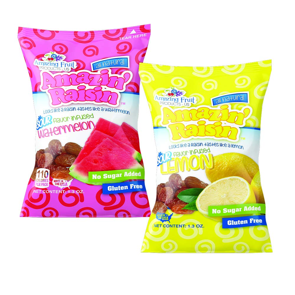 Amazin' Raisin Flavor Infused Raisins Snack Pack, All Natural, No Added Sugar, 30 Count (Sour Lemon & Sour Watermelon)