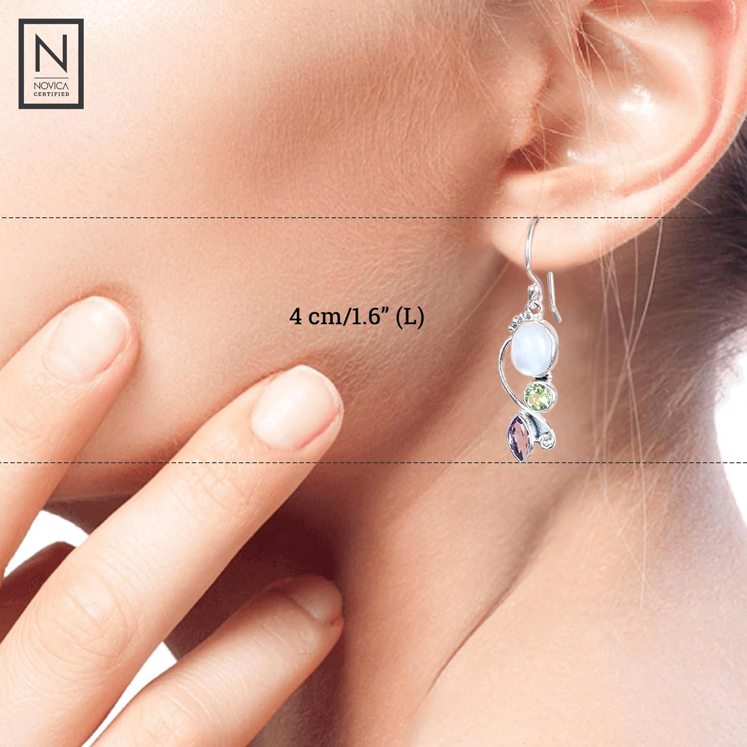 NOVICA Artisan Handcrafted Multigemstone Dangle Earrings | .925 Sterling Silver Handmade Dangle Earrings | Rainbow Moonstone Clear Green Multicolor Purple Dangle Earring | Natural Glamour Themed