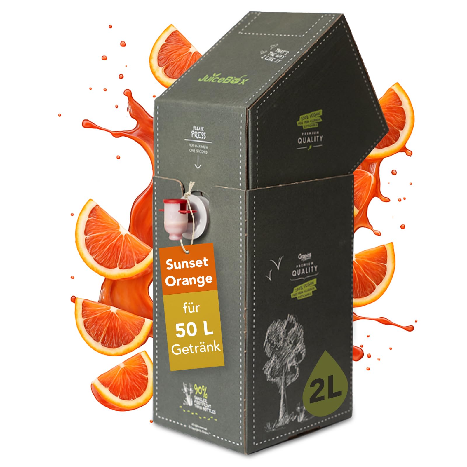 JuiceBox Sirup Light - 2 Liter ergeben 52 Liter antrinkfertiges Getränk, langanhaltend, pflanzenbasiert, köstlich & kalorienbewusst (Sunset Orange)
