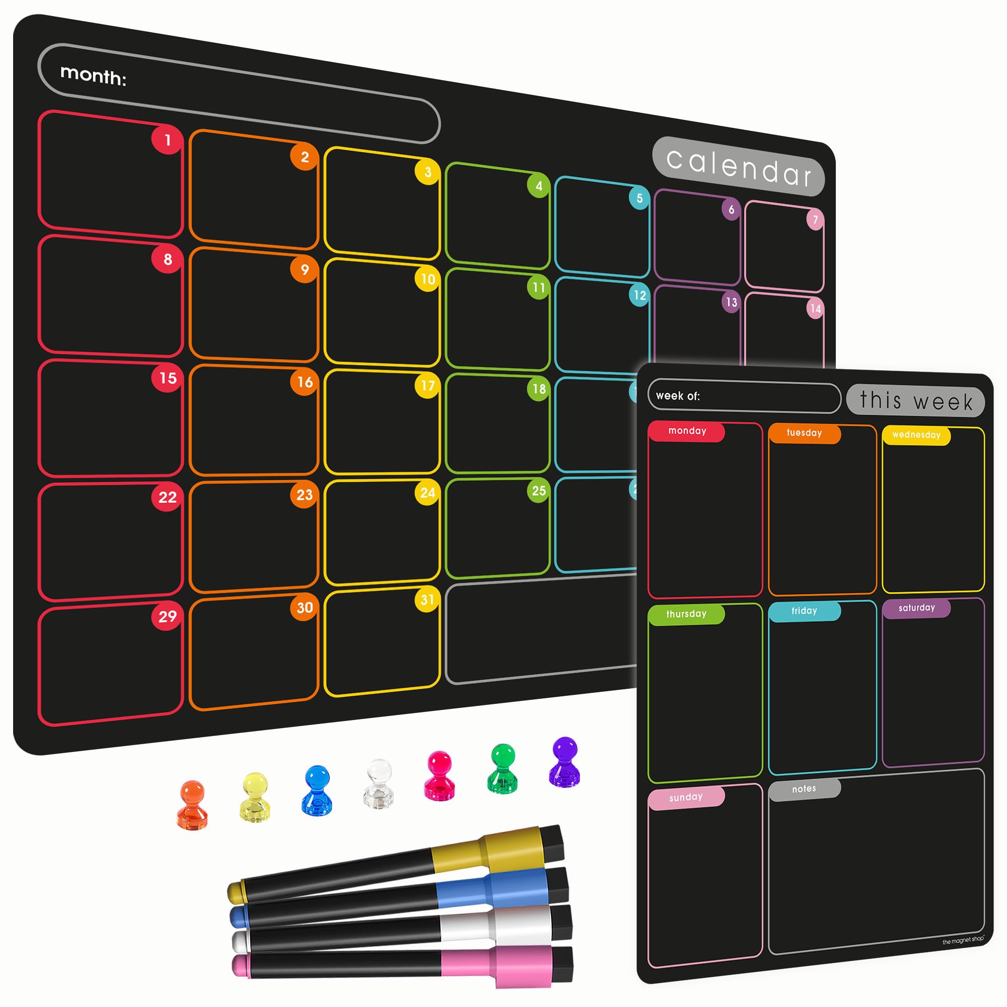 TMS A3 / A4 Multi-Coloured Magnetic Weekly Planner/Memo Board/Calendar โ Whiteboard, Shopping List and Meal Planner - with 4 Magnetic Dry Wipe Pens and Eraser โ image 1
