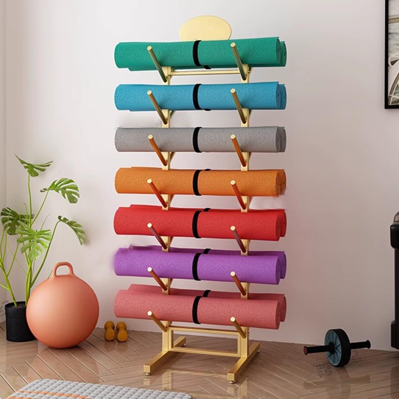 Stojak na matę do jogi do domowej siłowni, 150 cm wysokości, pionowy stalowy organizer, przechowuje 14 rolek piankowych, przechowywanie sprzętu fitness do studia jogi
