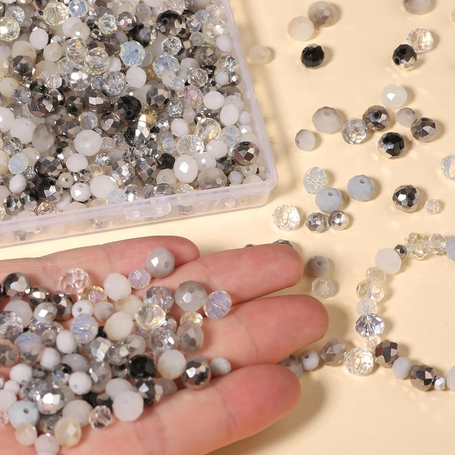 Songxi 1000pcs 4mm/6mm/8mm White Glass Beads for Jewelry Making, 10 Style 3 Size Crystal Beads for Bracelets Jewelry Making, Spacer Beads for Keychain Making Necklace Earring DIY Arts and Crafts - Image 4