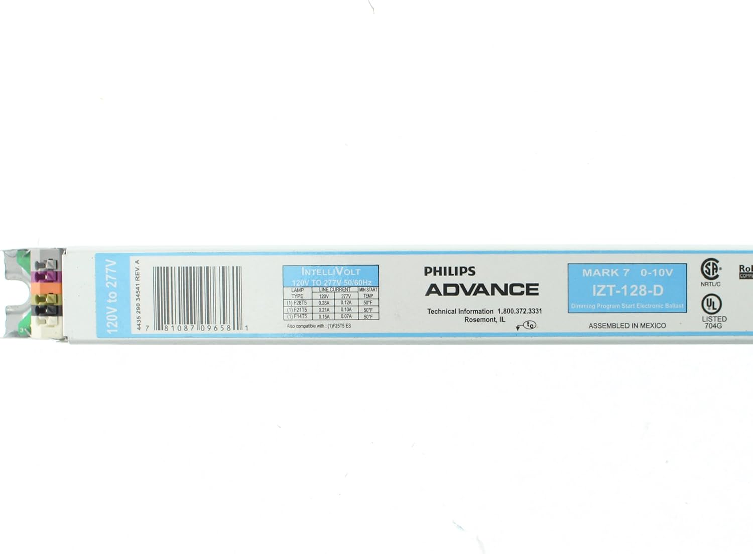 Advance IZT-128-D Mark 7 Dimming Electronic Ballast, 1 Lamp, F28T5/F14T5, 120/277V