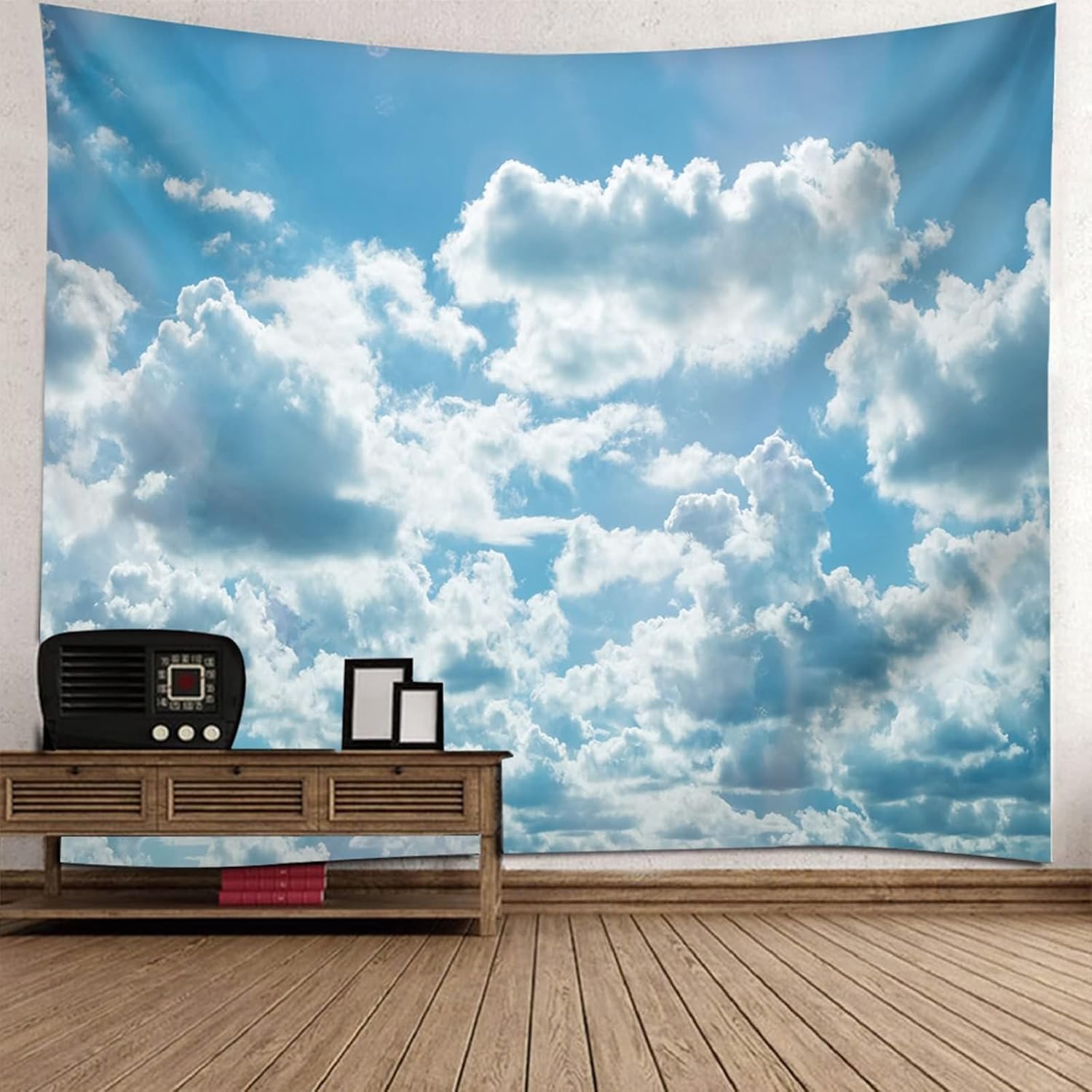PUOJIEAT Gobelin ścienny biała chmura wiszące na ścianie błękitne niebo 3D gobeliny dekoracje ścienne tkanina z mikrofibry do domu salon sypialnia 240x260 cm 1200-GT