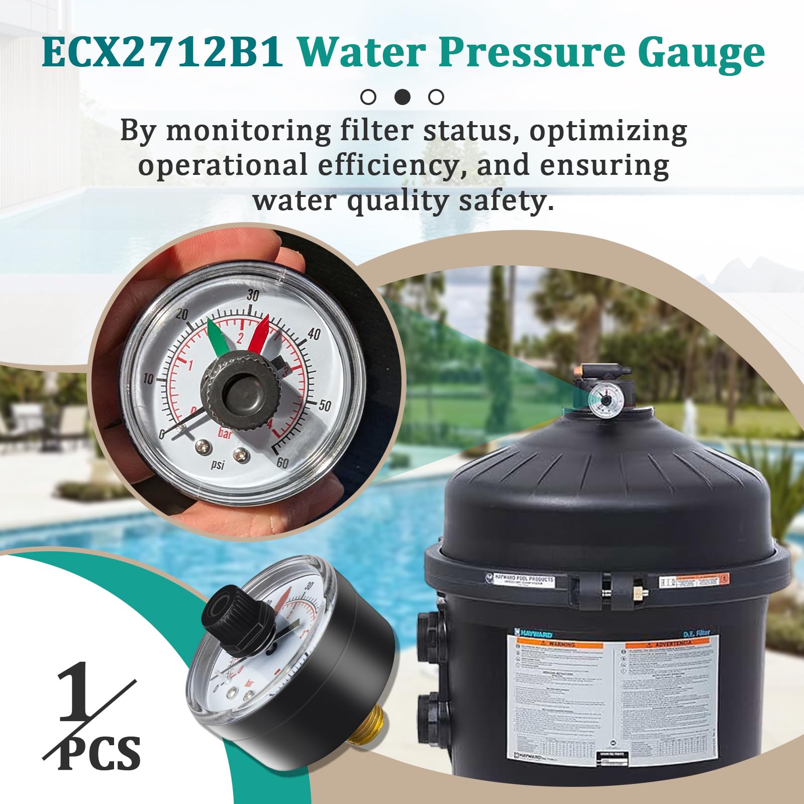Hayward ECX270861 Manomètre de rechange pour filtre à sable et à D.E